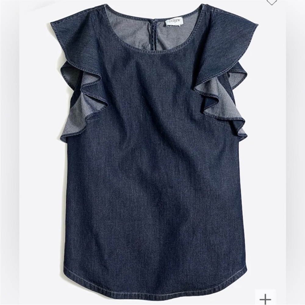 J Crew denim Blue Flutter Sleeve Blouse